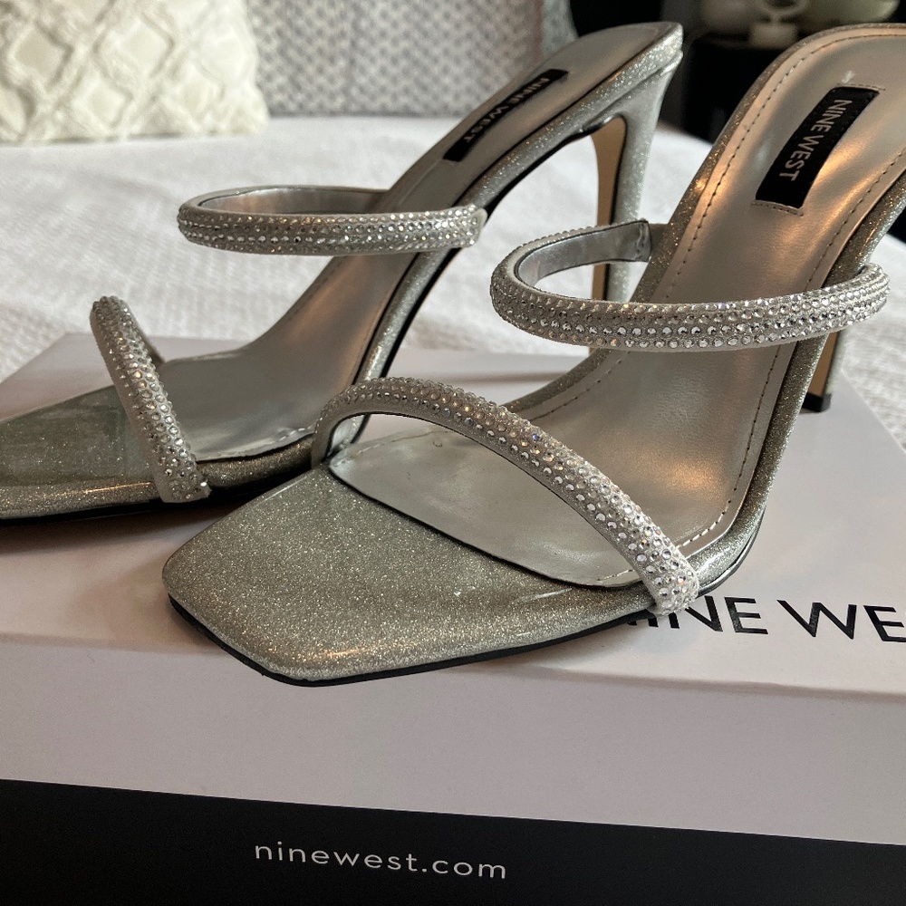 Nine West Zarleen Women's Heeled Slide Sandals, 8.5m, silver